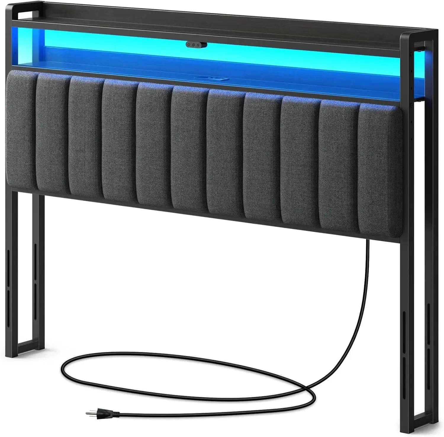 Headboard for Queen Size Bed with Storage, 60,000 DIY Color of LED Light, Head Board with USB & Type C Port, Height Adjustable