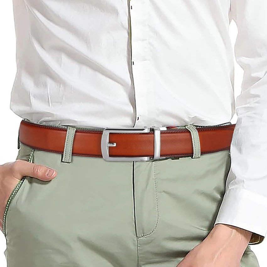 Athosline-Formal Ratchet Belt for Men's Dress, Automatic Click Buckle, Genuine Leather, Brown, 1.5"