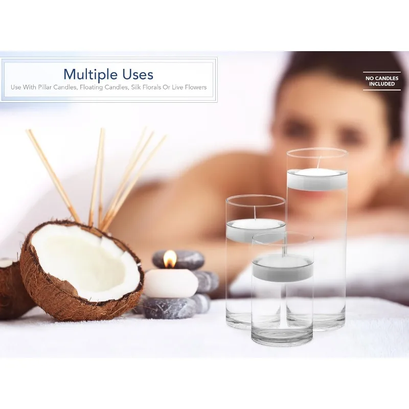 

Set of 3 Clear Hurricane Vases Glass Cylinder Vases for Centerpieces,Wedding,Table Decor,Floating Candles(6"/8”/10” H,4"W)