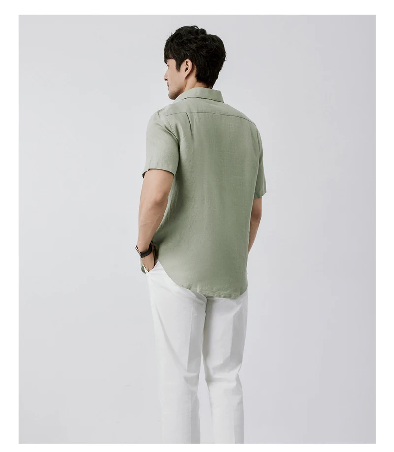 High-end Natural Pure Linen Men's Short-sleeved Shirt - Elegant Style for Business Casual Wear, Suitable for Spring and Summer