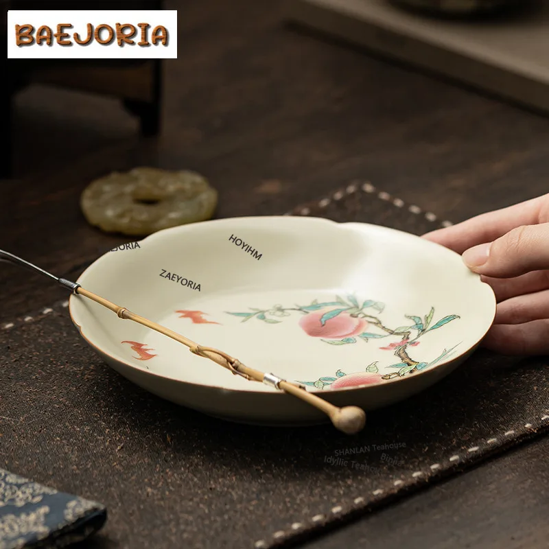 BAEJORIA Antique Ru Kiln Porcelain Pot Bearing Holder Nine Peach Dry Brew Table Tea Tray Fruit Snack Plate Teaware Tableware Cha