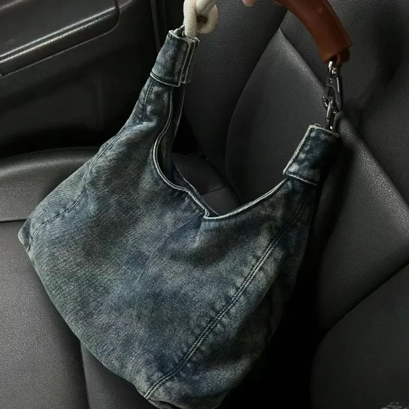 

Xiuya Vintage Denim Womens Tote Bag Aesthetic Casual Y2k Fashion Advanced Shoulder Bag Daily Designer Luxury Ladies New Handbag