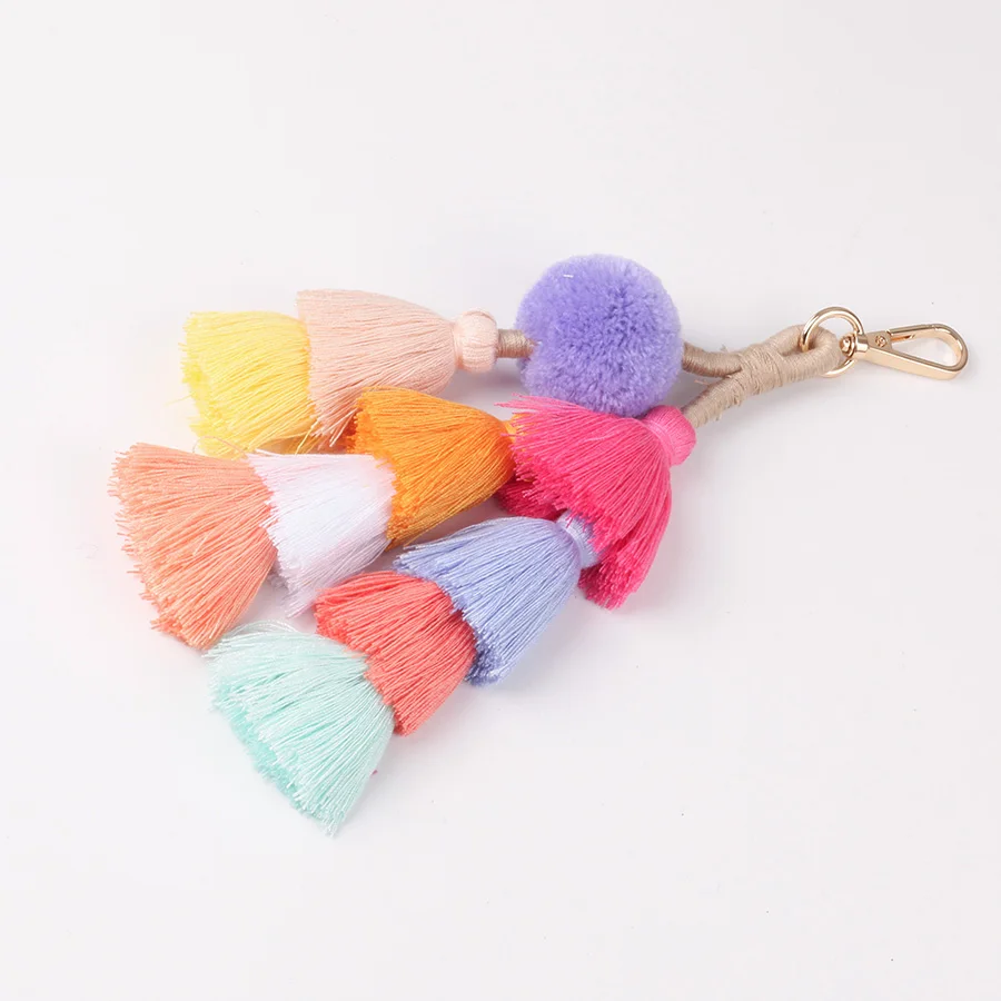 Pure handmade Bohemian ethnic style colorful tassel keychain luggage pendant