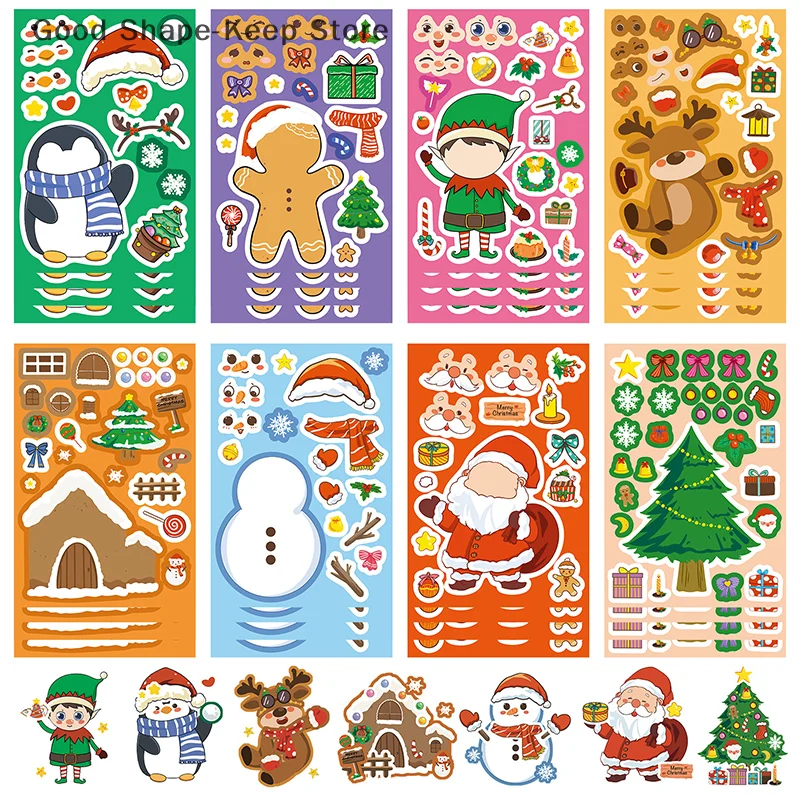 

16 шт. рождественские наклейки-головоломки-сделай сам, водонепроницаемый набор головоломок с лицом Санта-Клауса для детского декора вечеринки и развивающая игрушка