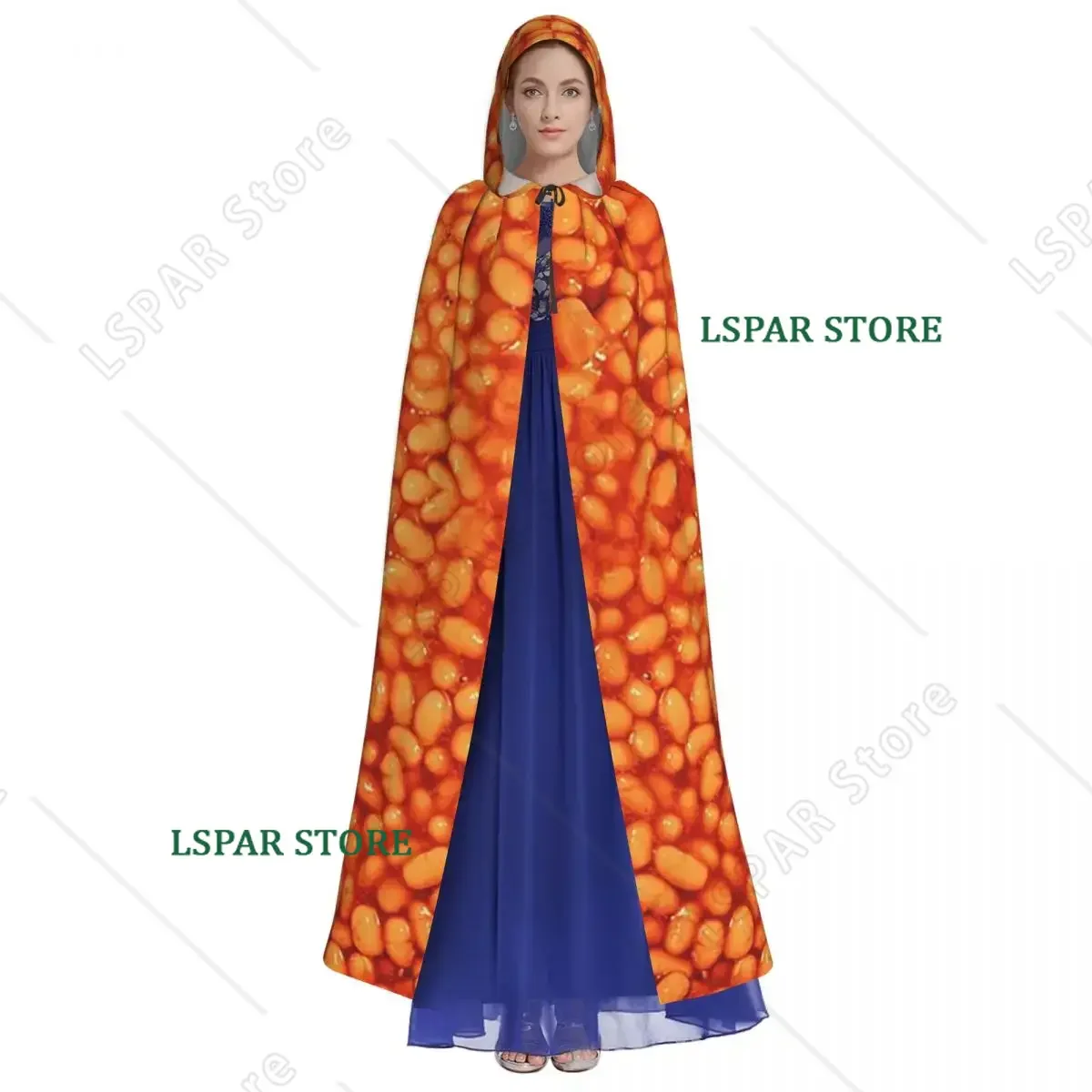 Baked Beans In Things Pattern Long Hooded Cloak Witch Medieval Costume Cosplay Cape HalloweenParty Adult Unisex - view 3