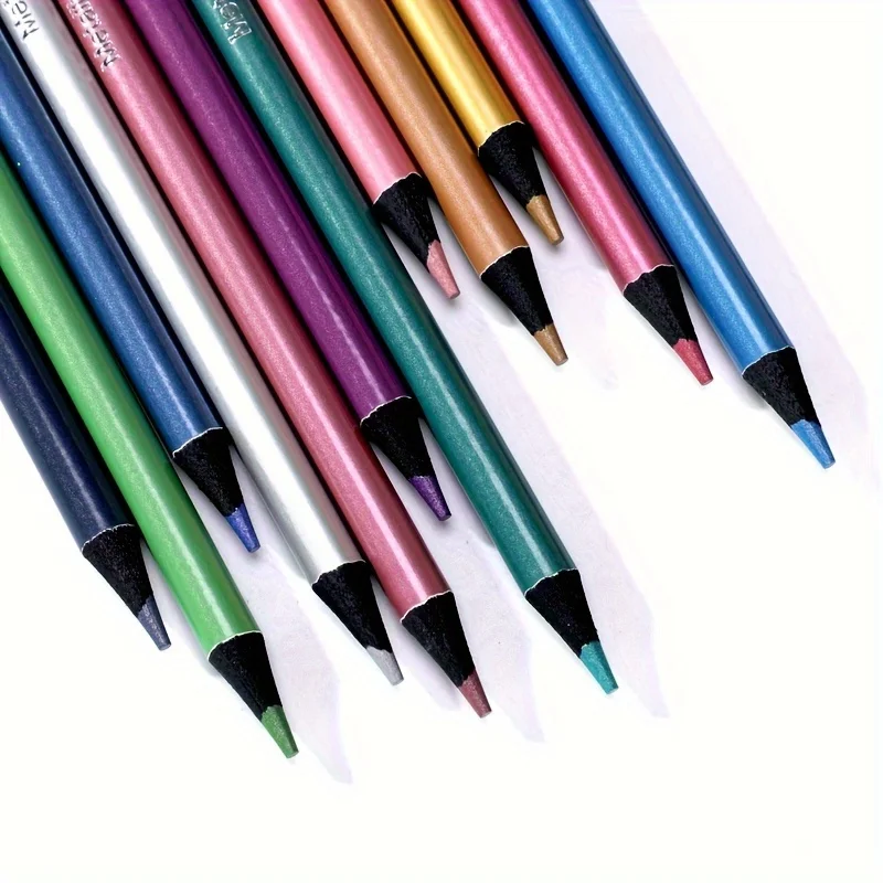 12 Color Metallic Colored Pencils Drawing Sketching Set Coloring Colour Pencils Brutfuner Profession Art Supplies For Artist image 4