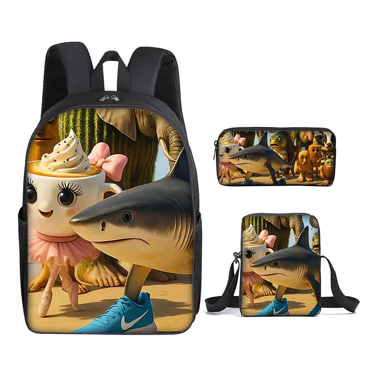Italian Brainrot 3Pcs/Set Backpack With Messenger Bags ,Pencil Bags For Boy/Girls Best Gift 3D Cartoon Student School Bags