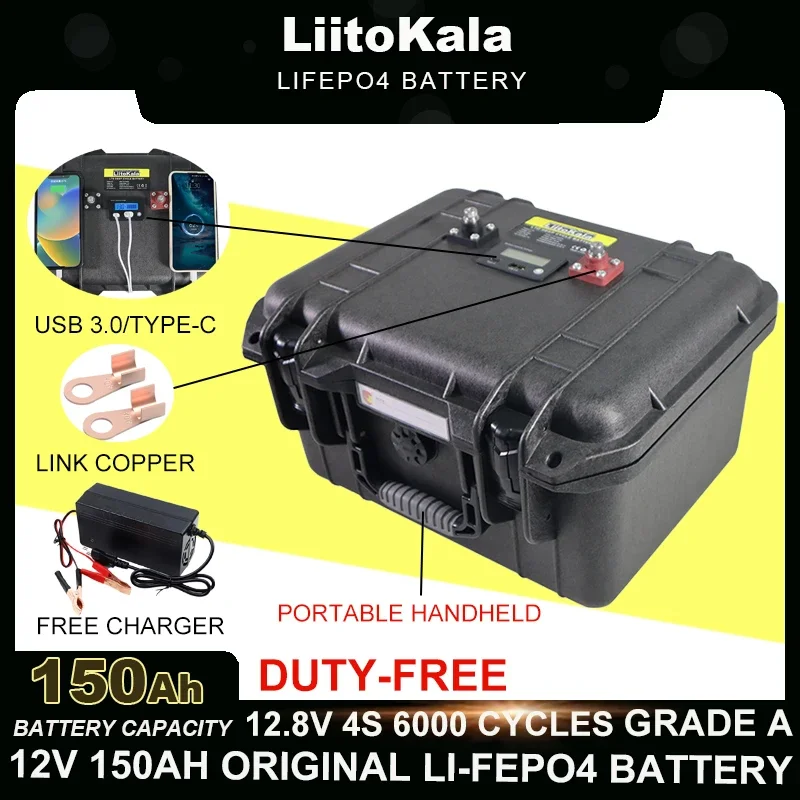 VeitoKala-Batterie multifonctionnelle pour voiturette de golf, onduleur de camp, briquet de voiture, valise portable, 24 24 V, 150AH, veFePO4, 12V, 4S