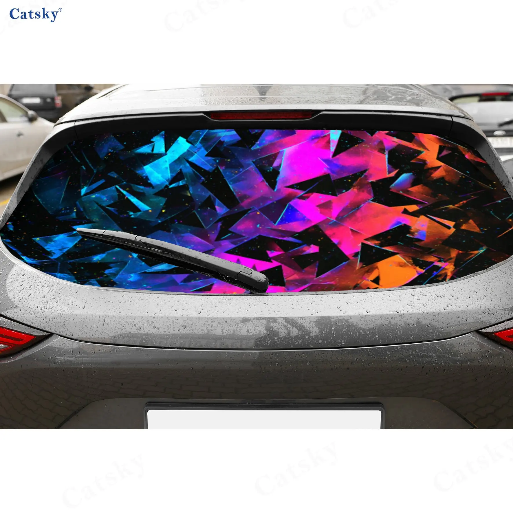 Cyber Neon Fragment PVC Perforated Car Vinyl Wraps, Durable Car Rear Windshield Sticker, Waterproof Car Rear Window Decal