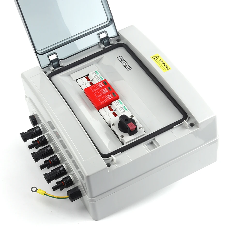 

PV Combiner Box 1000V DC Fuse SPD Photovoltaic Isolation Switch 2 In 1 Out With Surge Lightning Protection IP65 Wall-mounted