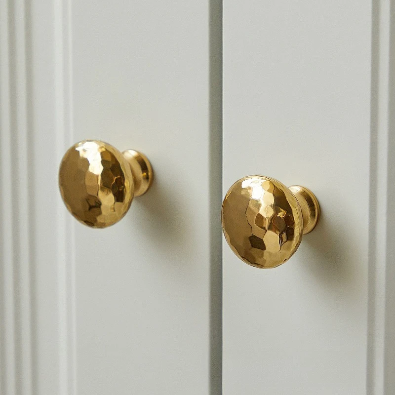 Brass Handcrafted Hammered Mushroom Handles, Luxe Gold, for Drawers,Cabinets, Wardrobes, Round Single-Hole Design knob furniture