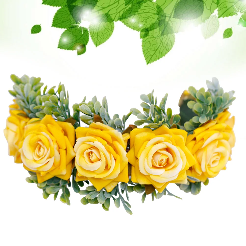 

Floral Headband Yellow Artificial Flower Headdress For Bride Wedding Party Cosplay Masquerade Carnival Photo Prop Bridal Hair