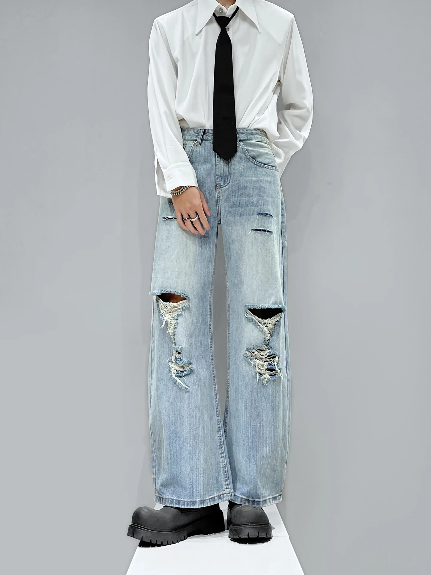 

Original American Sle Knife Jeans Men's Loose Wide Leg Pants Design Waed out Trendy Long Trousers Casual Jeans