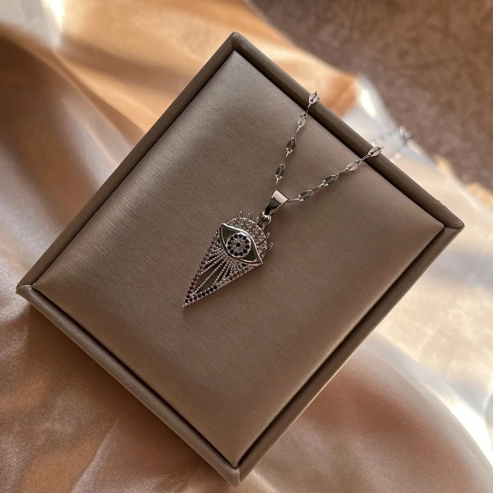 2025 New Hot Sale Cute CZ Shield Shaped Evil Eye Crystal Triangle Charms For Women CZ Turkish Necklace Amulet Jewelry Gifts
