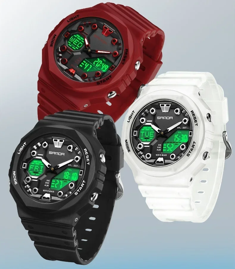 SANDA 6200 Herren-Sportuhr, Militäruhren, Herrenuhr, 50 m wasserdicht, Stoppuhr, Armbanduhr, Alarm, LED-Licht, digitale Uhren