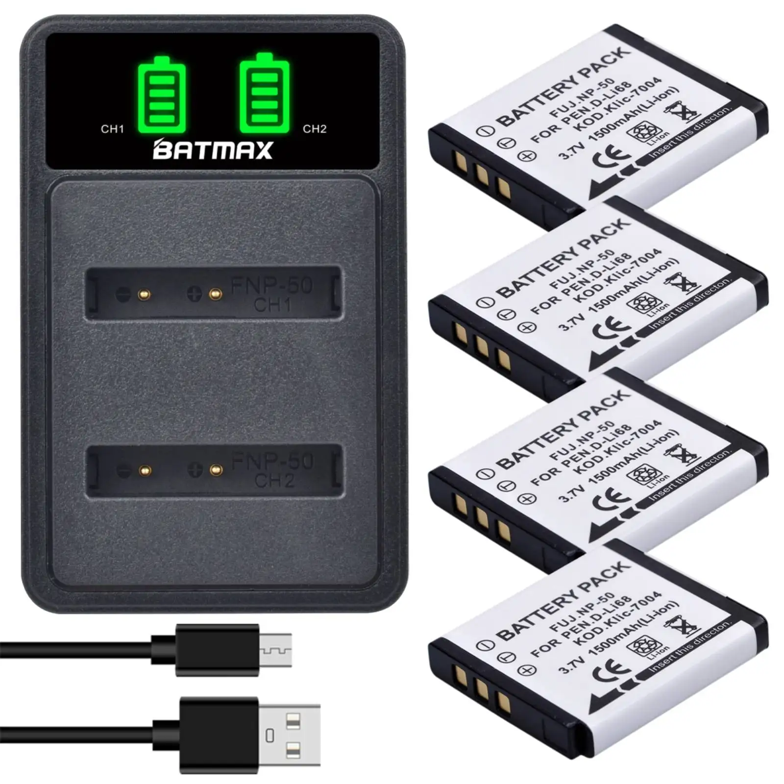 Batmax for Fuji NP-50 Battery +LED Dual Charger For Nigit Vi