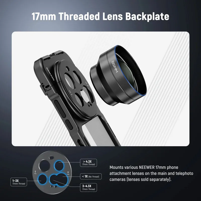 NEEWER PA091 Phone Cage Kit for Xiaomi 15 Ultra with 67mm Filter Adapter & 17mm Lens Backplate
