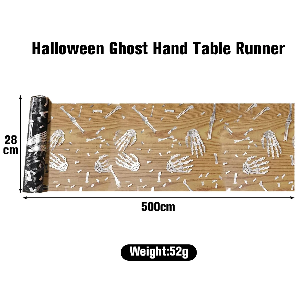 

28*500cm Halloween Mesh Table Runner | Silver Skeleton Table Runner | Gothic Party Decoration| Dining Table & Events Tablecloth