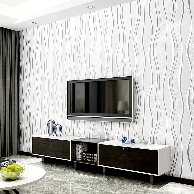 OEM modern simple non-woven wallpaper vertical stripe 3D hotel living room background wall wallpaper