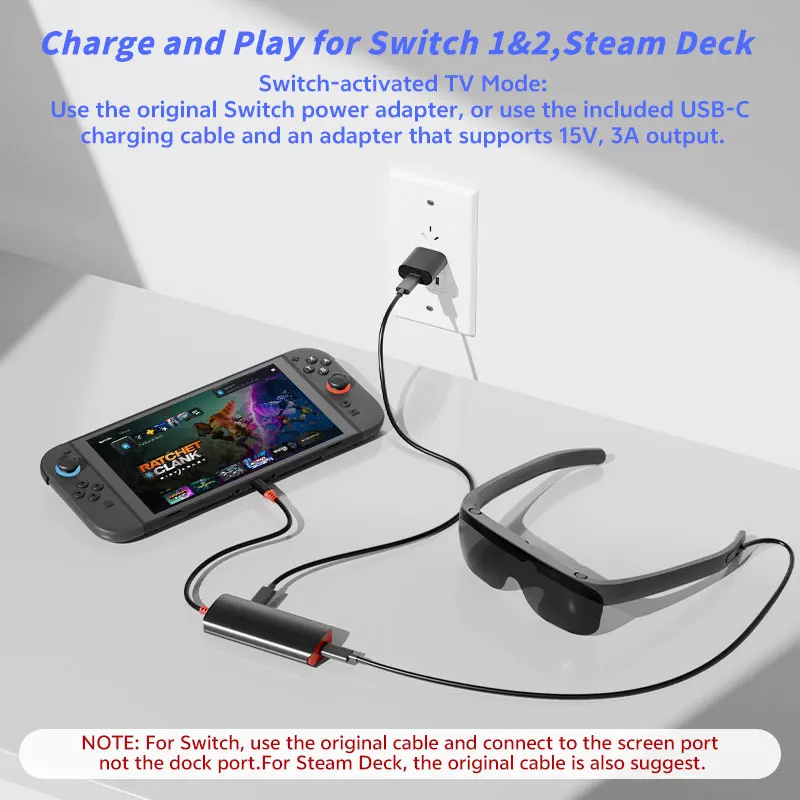 USB C Adapter 4K60Hz for XREAL, Switch 2, Steam Deck, Phone, Tablet Compatible with VITURE, Rokid, RayNeo AR Glasses Converter