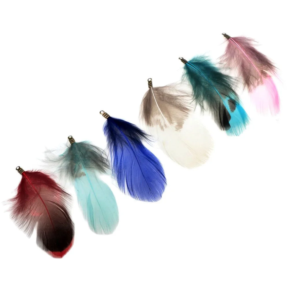 НОВЫЙ 12 шт./лот, 50 мм, красочные черные точки, натуральное перо, кисточка, кулон, зажим KC, золото, ожерелье «сделай сам», серьги для изготовления ювелирных изделий