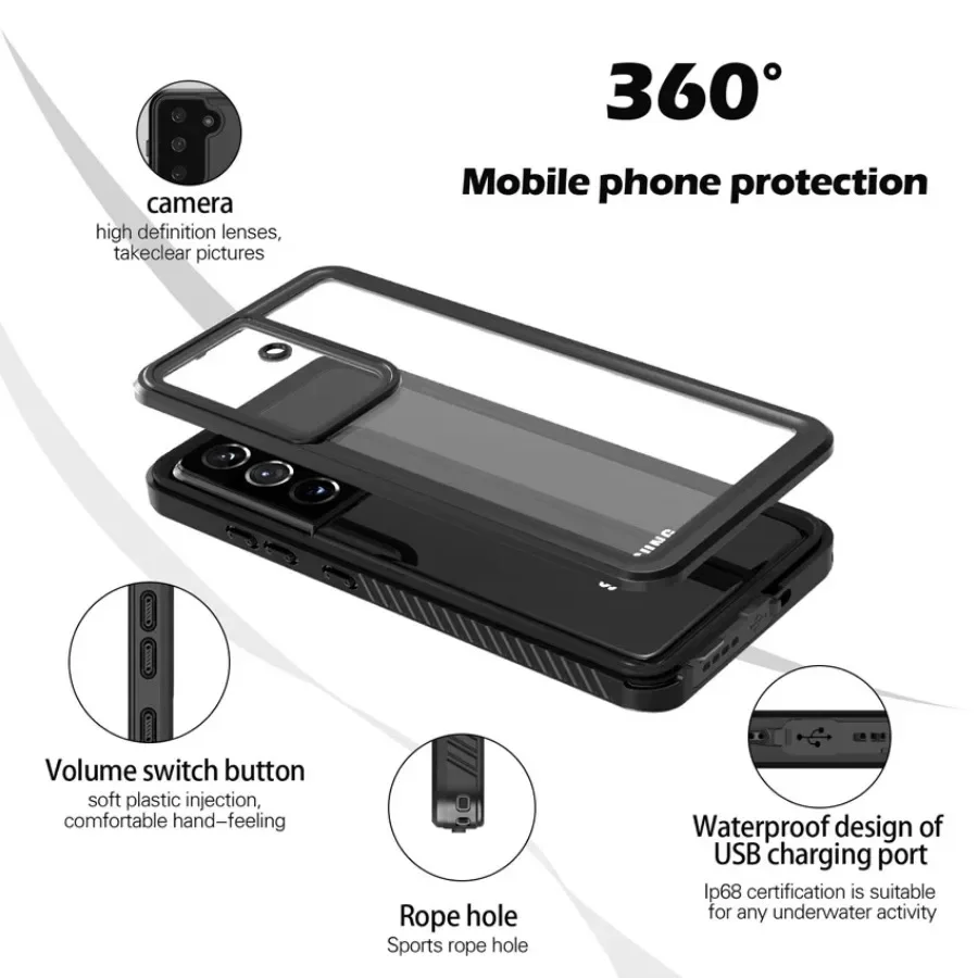 IP68 waterproof transparent submersible case for Samsung S24 S23 Ultra Plus S21 S20 FE shockproof dust cover screen protector