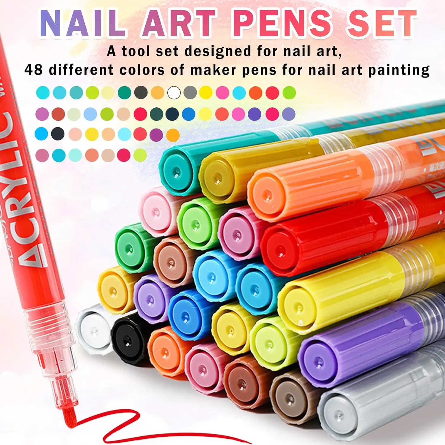 48색 네일 아트 펜 세트, 집에서 DIY 네일 디자인을 위한 빠른 건조 방수 드로잉 마커
