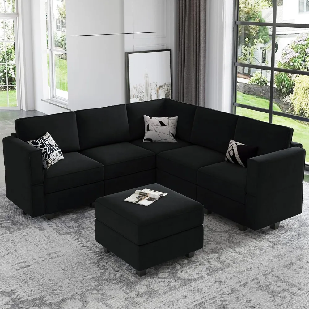 L-shaped sofa, Modular Sectional Sofa with Storage Seats Velvet L Shaped Corner Couch Convertible Sectional Sofa with Chaise