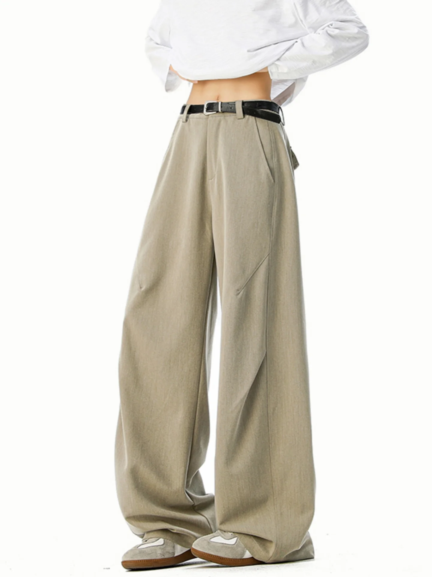 

Men's Casual Trousers Autumn Faion High Waist Straight Leg Pants Folded Design Wide Leg Pants Loose Drapey Trendy