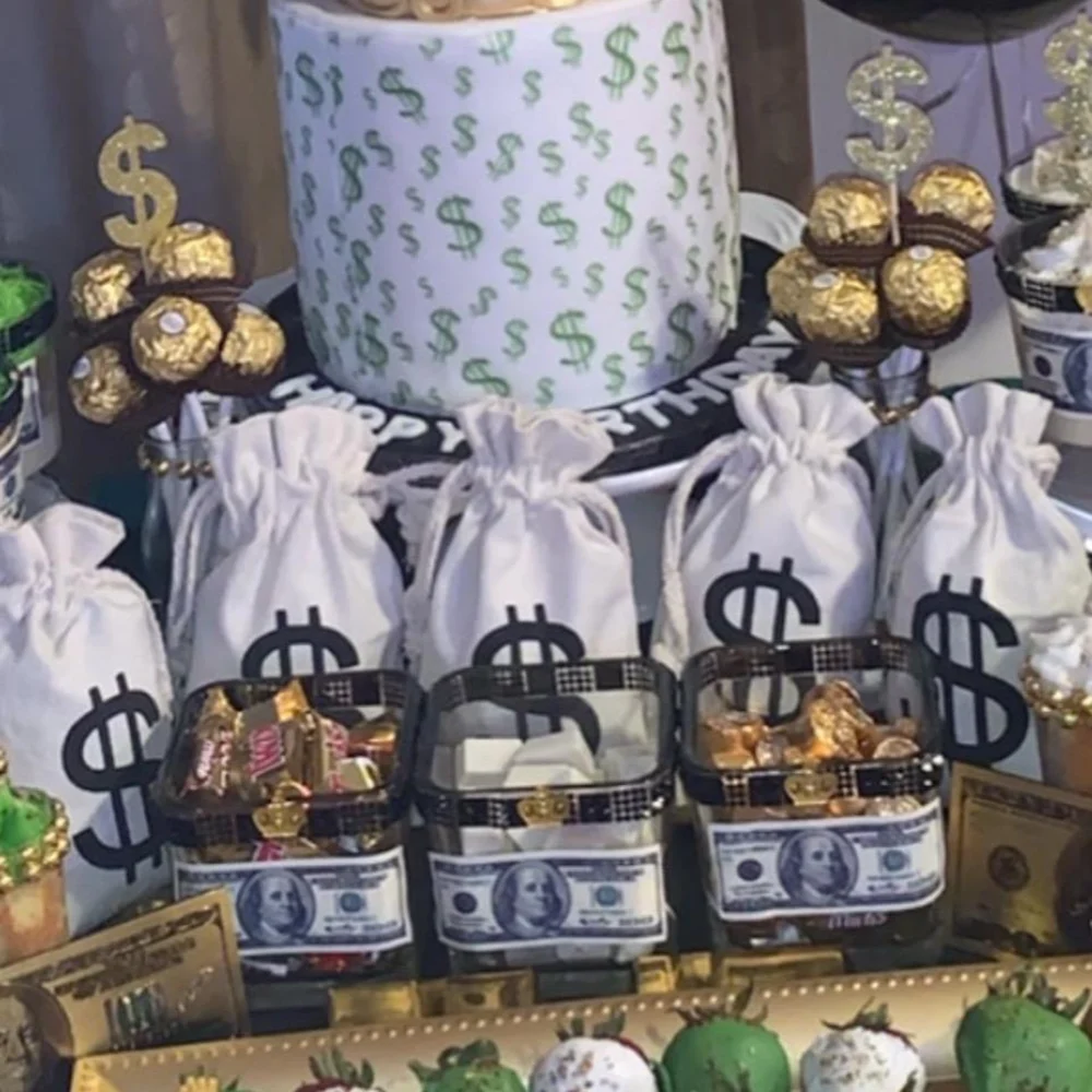 5 Stück Geldbeutel mit Kordelzugverschluss, Dollarzeichen, Symbol, Geburtstagsparty, Gastgeschenke, Kostüm-Requisiten, Piratenbank, Räuber, Cowboy, Cosplay – Detail 3