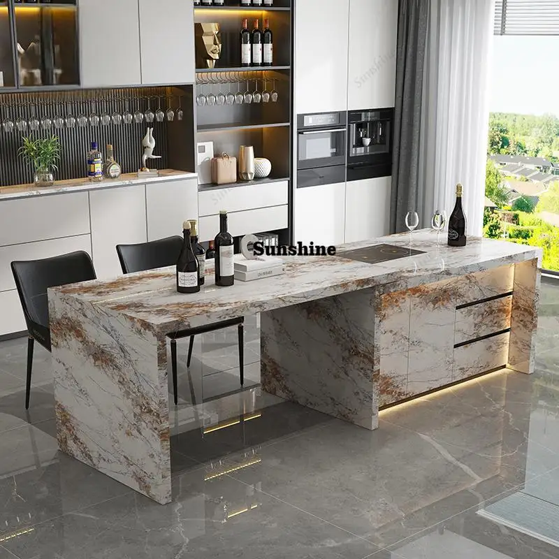 Extendable Multifunctional Kitchen Island, Dining Table & Stone Countertop for Open Kitchen, Stain Resistant & Durable, Customiz
