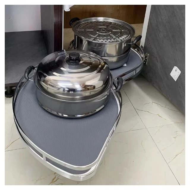 Hot Sale Corner Pull Basket High Quality Stainless Steel Kitchen Revolving Swing Trays Modern Design Rotating Storage Basket