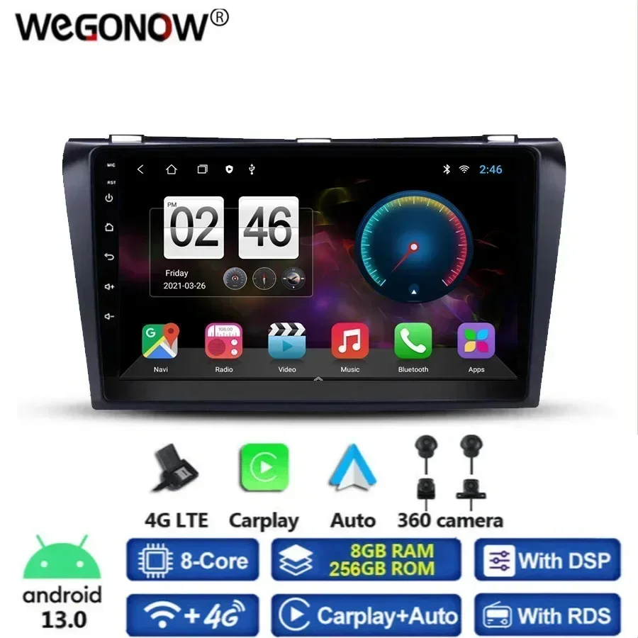 

360 Panoramic Camera Carplay 8G+256G Android 13.0 Car DVD Player GPS WIFI Bluetooth RDS Radio For Mazda 3 2004 2005 2006 - 2009