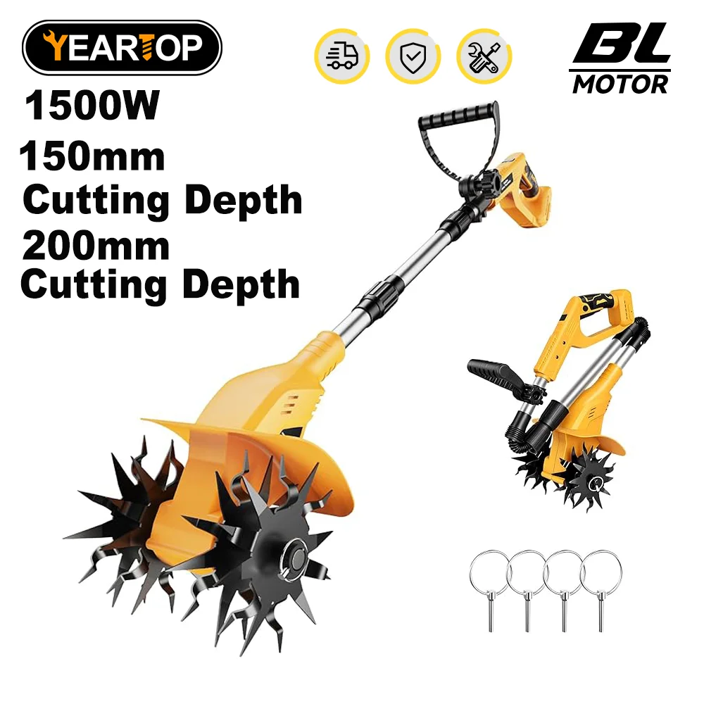 

YEARTOP 200MM Brushless Electric Rototiller Tiller Cordless Lawn Mower Cultivator Scarifier Garden Tool For Dewalt 18V Battery