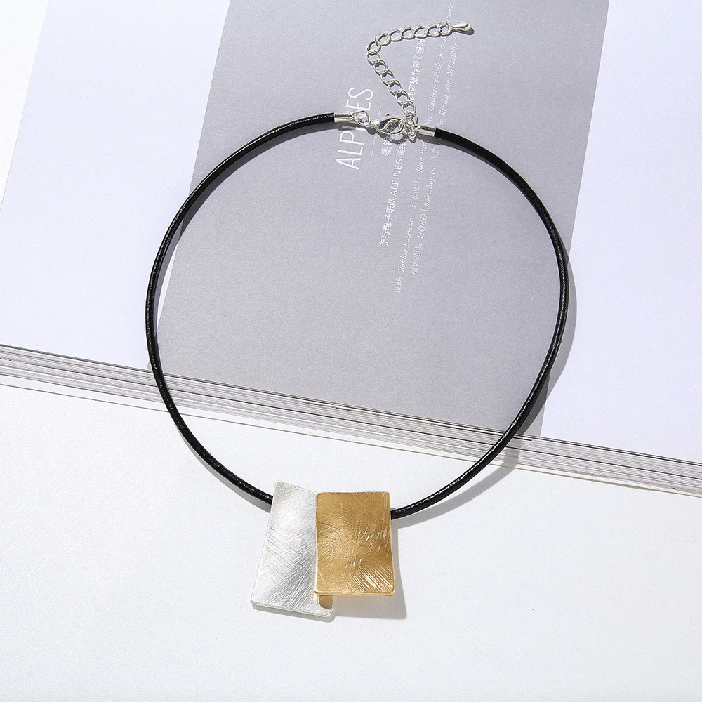 European and American fashionable rectangular brushed short chain environmentally friendly women's jewelry short necklace