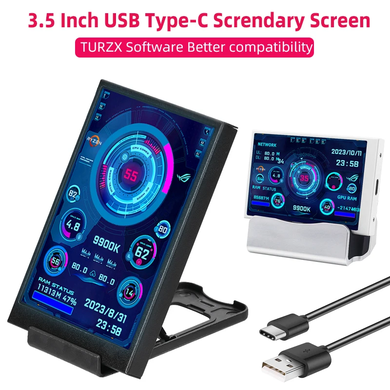 3.5 Inch IPS TYPE-C Secondary Screen 320*480 Computer Monitor CPU GPU RAM HDD USB Display Holder Case LCD Freely AIDA64