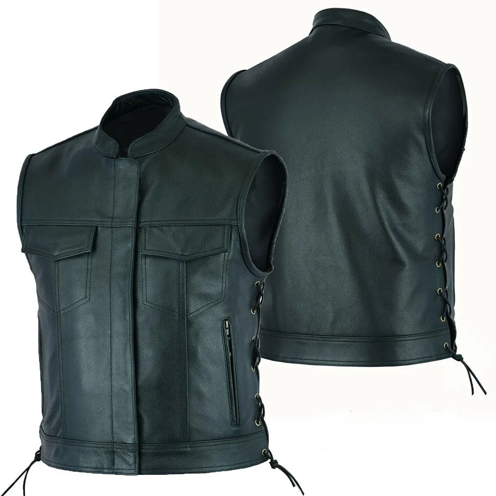 

Men's Leather Vest V-neck Single Breasted Zippered Short Sleeveless Top for Men