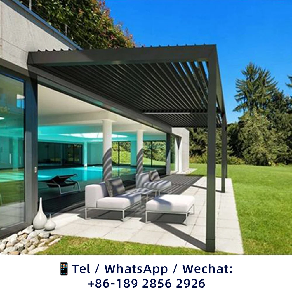 Aluminum Pergola 6x3m customized size aluminum alloy rain protection  With Motorized Screen Set Louvered  Outdoor Beach Swim
