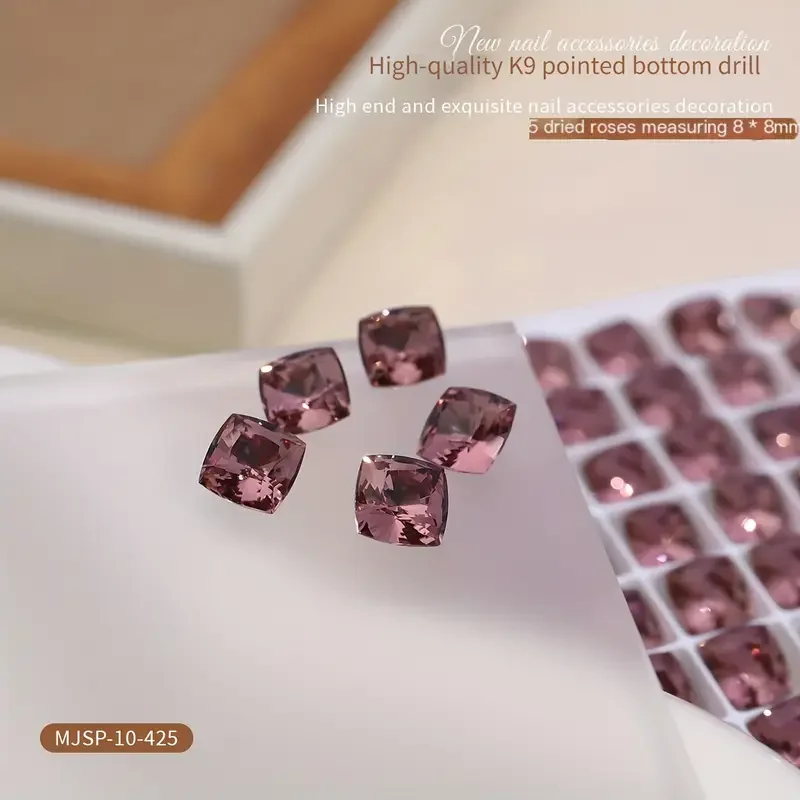5 pieces of 8*8mm nail drill K9, featuring a shiny candy soda color with small pointed tips and a heart-shaped design, are perfe
