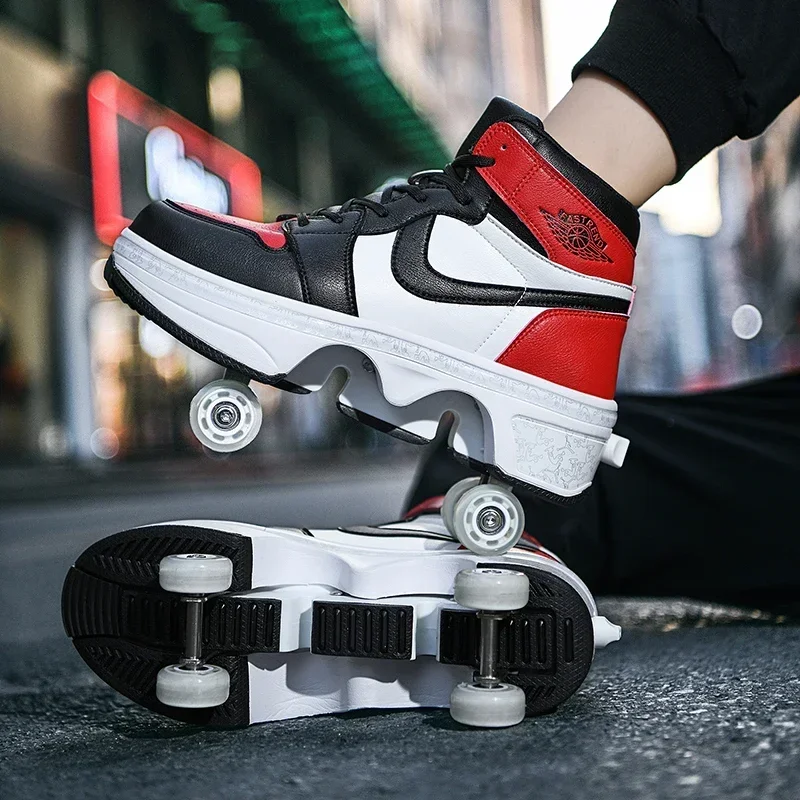 NEW children\'s sports roller skates deformation shoes 4 four-wheeled roller skates adult runaway shoes student deformation wheel