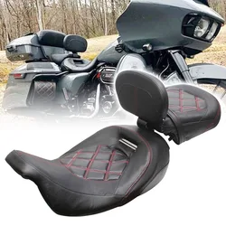 Motorcycle Driver Passenger Seat Set Fit For Harley Touring Road King Glide CVO 2009-2023 Red stitch Rider Backrest