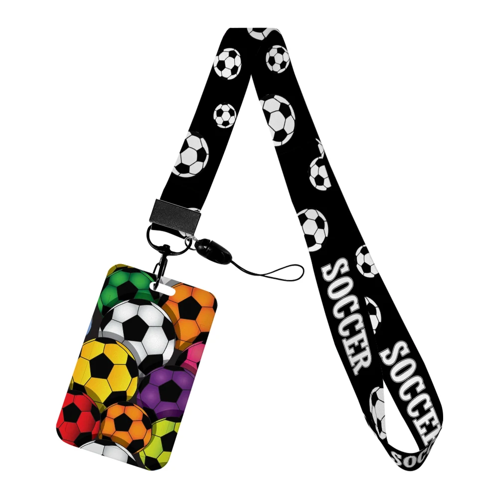 Football Theme Hard Card Holder Case with Matching Lanyard - Protective Shell for ID Access Credit Cards