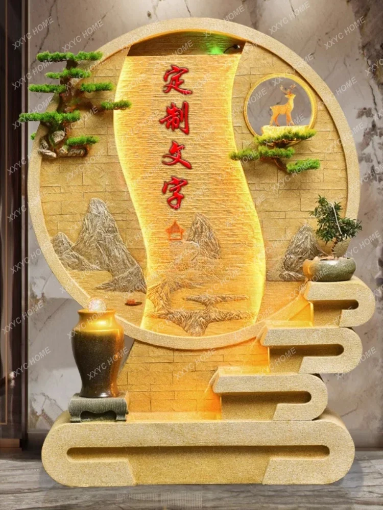 A  Large water curtain wall Chinese water fountain screen circulating fish tank floor ornament