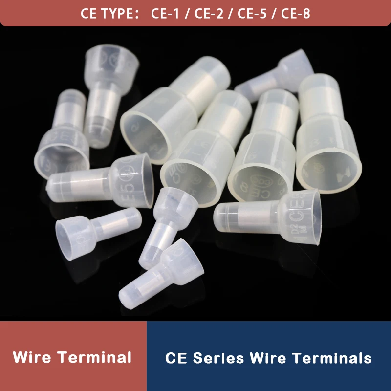 

50/100pcs CE Type Wire Terminal CE-1 CE-2 CE-5 CE-8 Pressure Line Nylon66 Closed End Caps Connector Car Audio Cable Crimp Splice