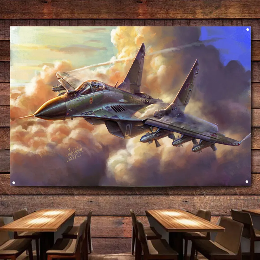 MiG-29 Fighter Jet Airplane Flag Hanging Banners Russian Air Force Military Art Poster Wall Art Tapestry Home Decor Painting