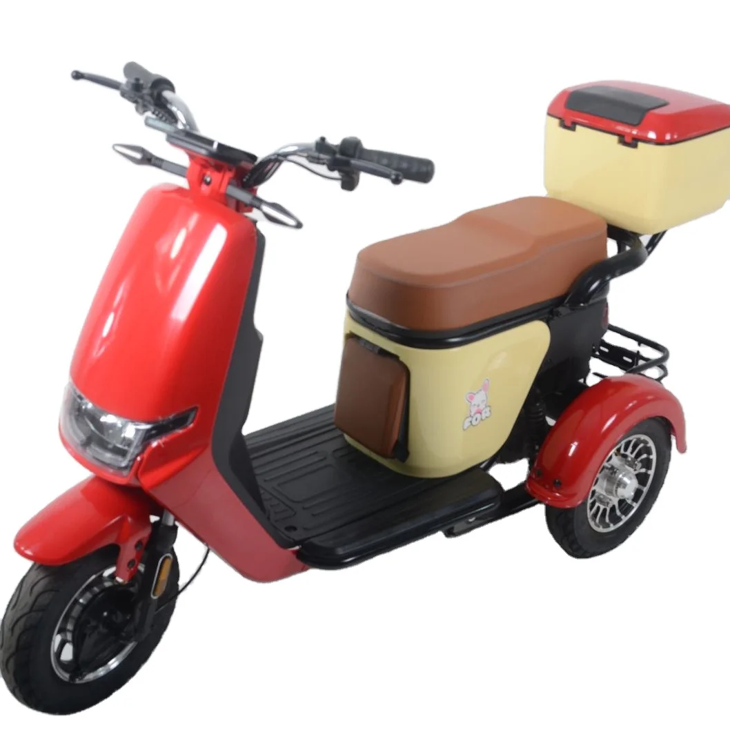 2024 Popular Design Electric Tricycle Red Tricycle Motorcycle 500W Adult 3 Wheel Motorcycle with Large Capacity Storage Basket