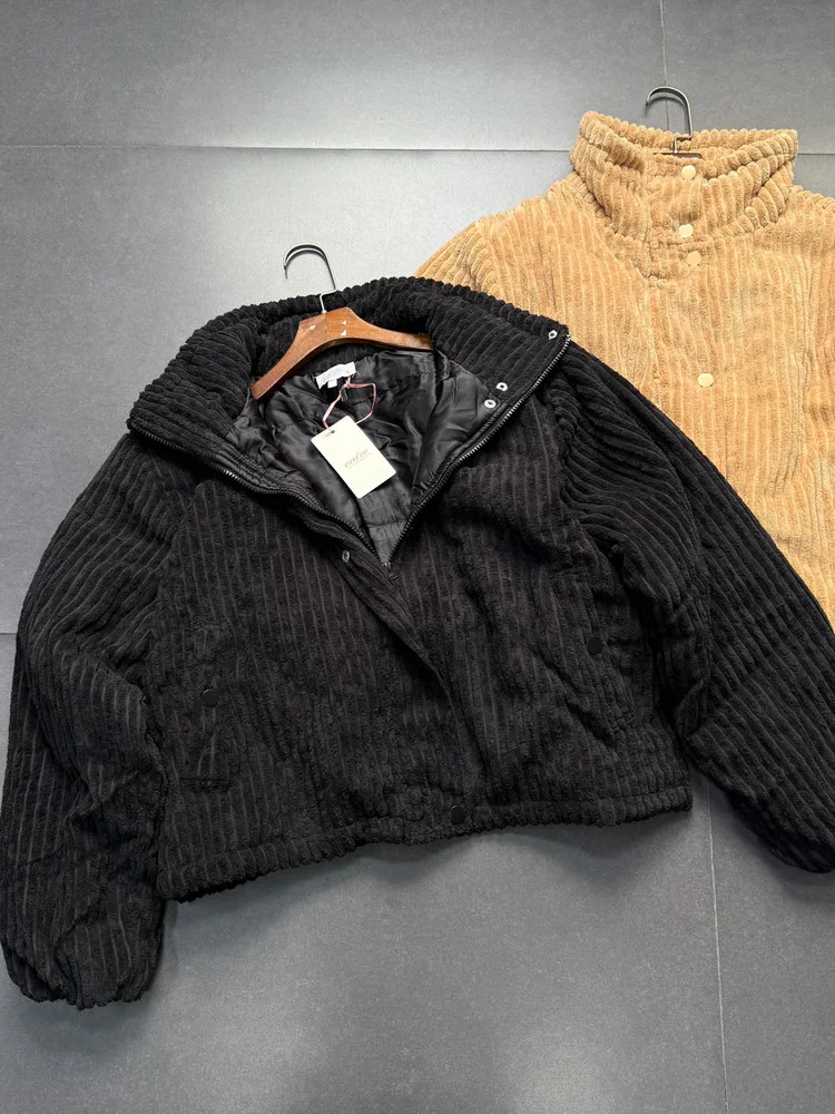 

Retro Corduroy Feel Stand Collar Design Versatile Casual Thin Cotton Jacket Coat Long Sleeve Regular Fit Pure Color Commute S...