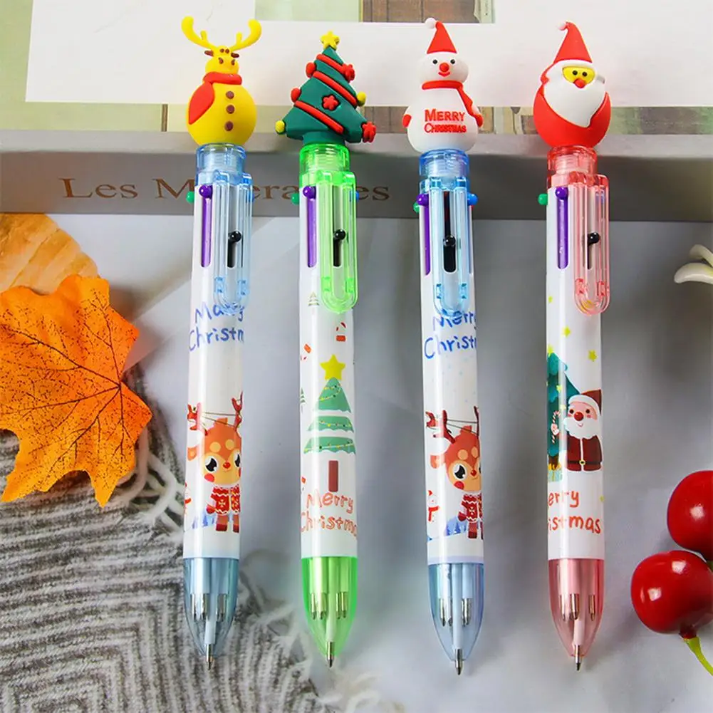 2Pcs Christmas Ballpoint Pens 6 Color Creative Stationery Gift Set with Festive Designs Smooth Writing Wear-Resistant Ballpoint