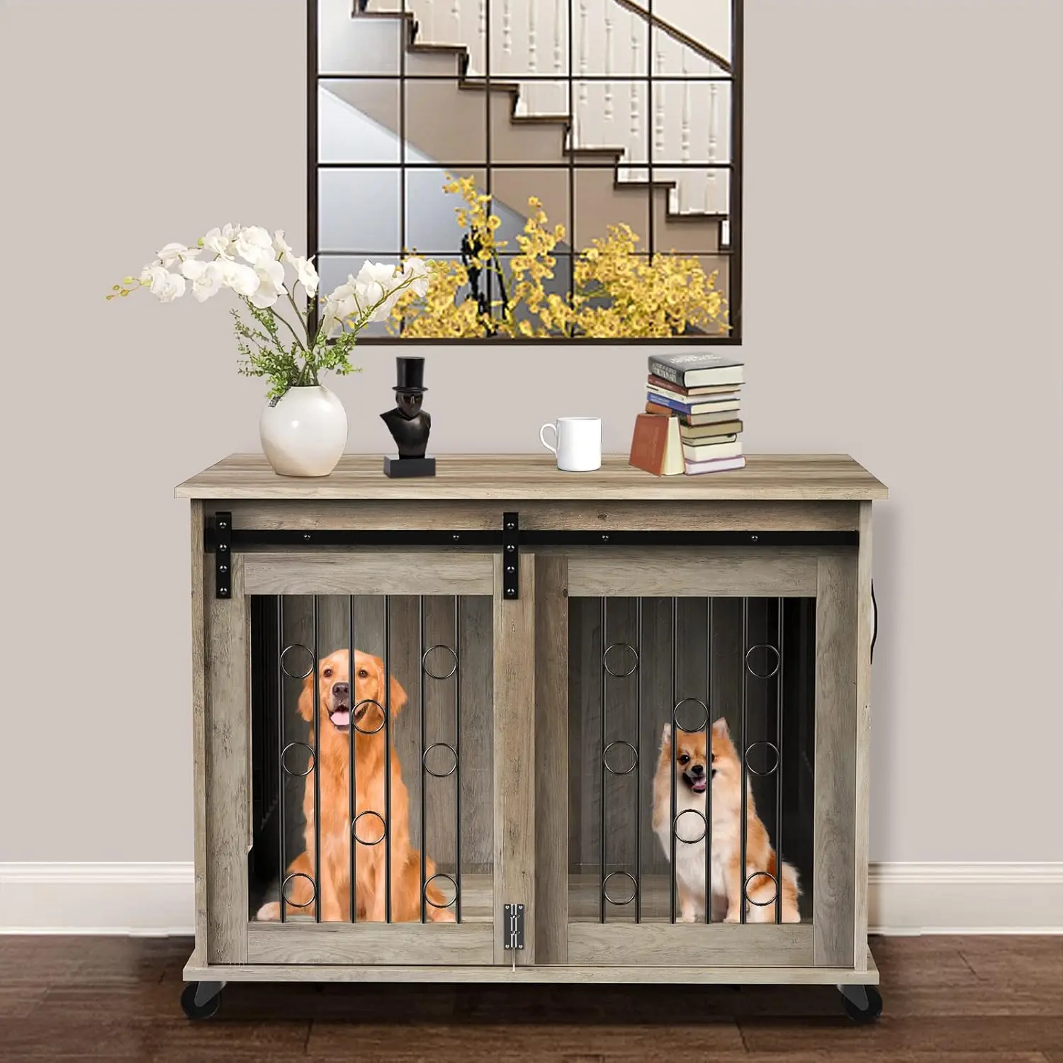 

2 Small to Medium Dogs, Wooden Cage End Table, Heavy Duty Indoor Puppy Kennel