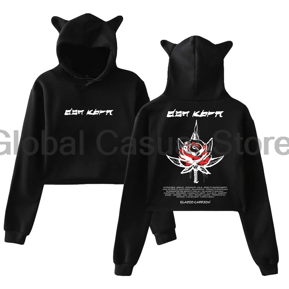 

GF Eladio Carrion Don Kbrn Merch Толстовка с капюшоном 2025 Музыкальный альбом Tour Кошачьи уши Толстовка с капюшоном Укороченный топ с длинными рукавами Женская одежда